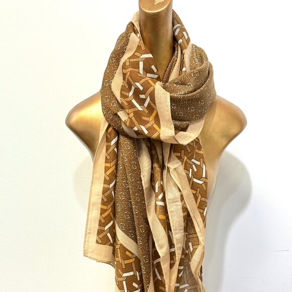 💖💖NEW ARRIVAL!  Fall  Geometric Print Scarf Carmel - Picture 1 of 2